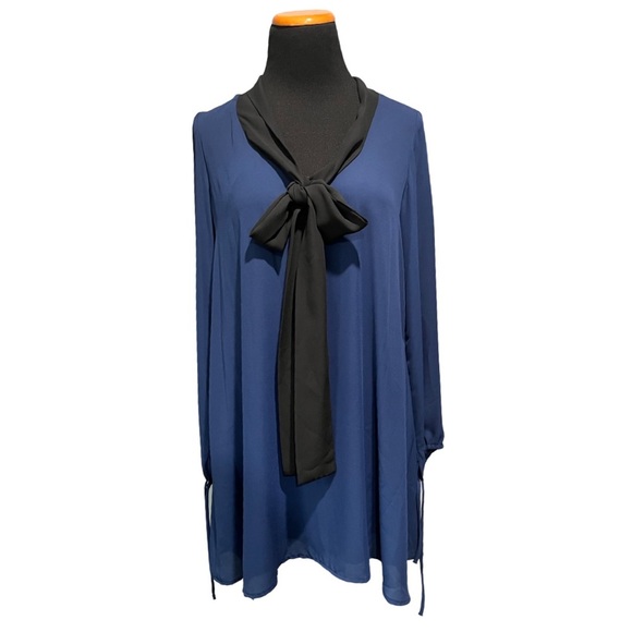 Charles Henry Mini Dress with Tie Neck - Picture 1 of 4